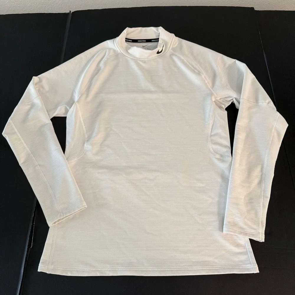 Nike Pro Dri-FIT Mens Small White Mock Neck Long Sleeve Slim Fit Base Layer